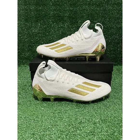Adidas ADIZERO Primeknit Men's Football Cleats White Metallic Gold Sizes 8-13 - Picture 9 of 9